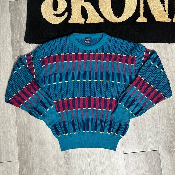 Vintage Gant The Rugger Men's Cable Knit Wool Sweater Teal/Purple/Pink - Medium - Picture 1 of 4